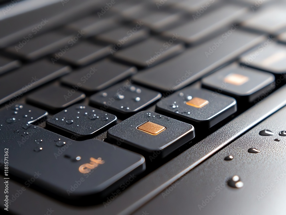 Close-up of a wet laptop keyboard. Close-up of a wet laptop keyboard.