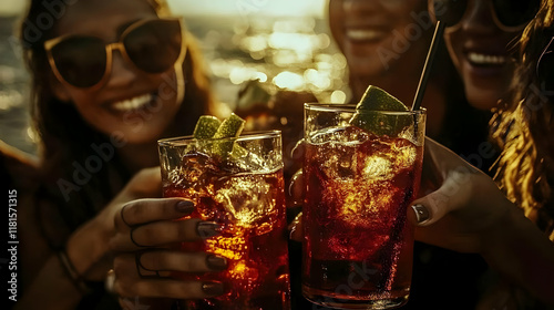 Friends Toast Drinks Sunset...