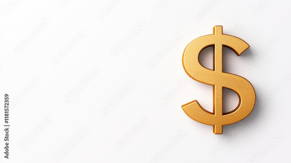 3D golden dollar symbol with a glowing Tax Refund banner wrapped around it, symbol of financial reward, wealth, and successful tax returns, clean white backdrop. 