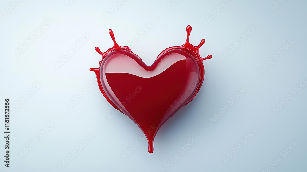Abstract 3D heart made from smooth red liquid splashes frozen in time, symbol of passion, love, and dynamic energy, clean surreal background Abstract 3D heart made from smooth red liquid splashes frozen in time, symbol of passion, love, and dynamic energy, clean surreal background
