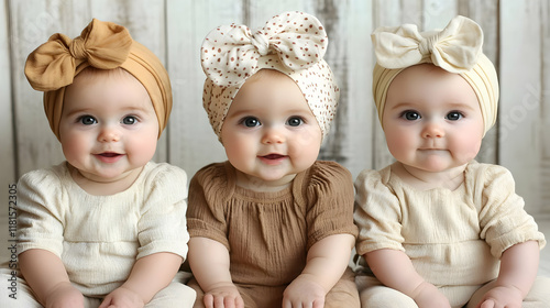 Three Adorable Babies Sit T...