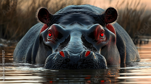 Hippopotamus Submerged in W...