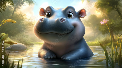 Cute Baby Hippopotamus Enjo...
