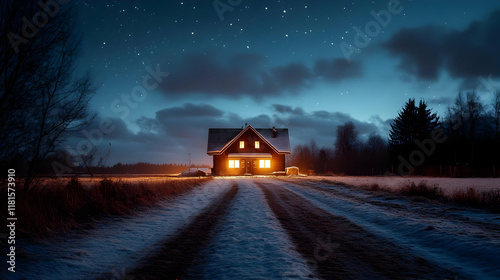 Cozy Cabin Glows Under Nigh...