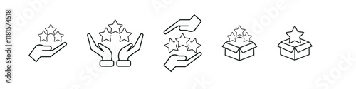 Star related editable stroke outline icons set isolated on white background flat vector illustration. Pixel perfect
