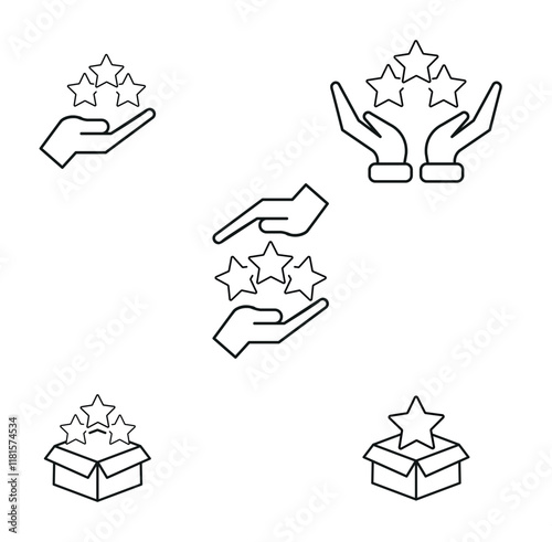 Star related editable stroke outline icons set isolated on white background flat vector illustration. Pixel perfect