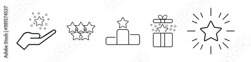 Star related editable stroke outline icons set isolated on white background flat vector illustration. Pixel perfect