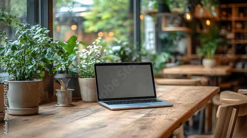 Laptop Sits on Rustic Table...
