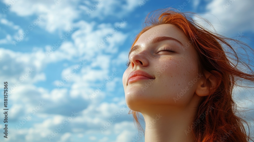 The beach under the blue sky and white clouds and the beautiful woman looking like she is enjoying her holiday The beach under the blue sky and white clouds and the beautiful woman looking like she is enjoying her holiday