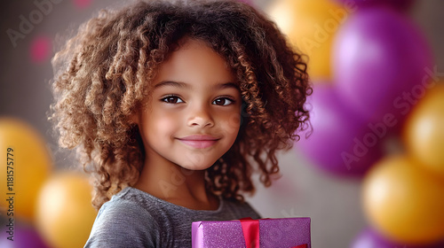 Girl Smiles with Gift, Ball...