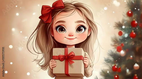 Girl Holds Christmas Gift w...