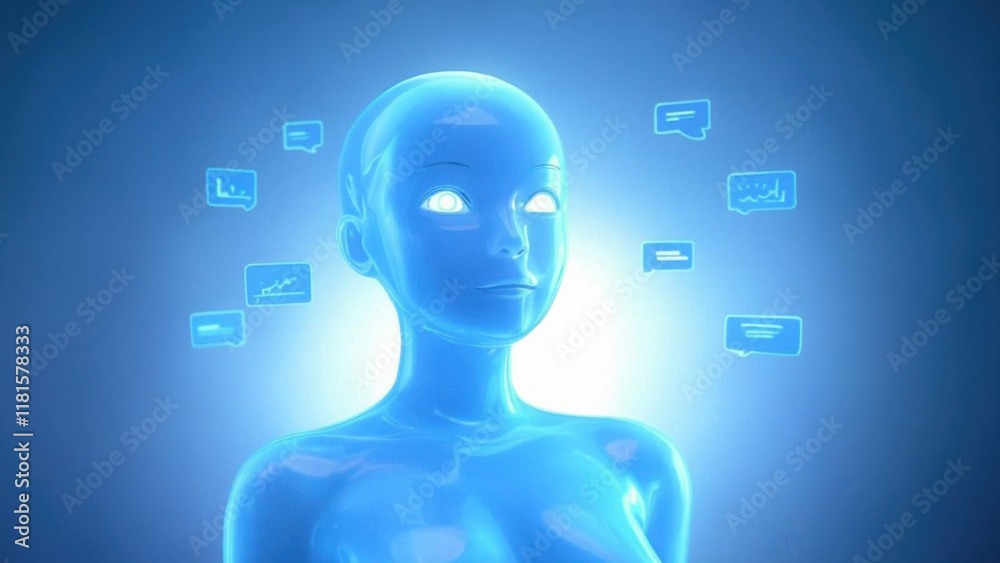 Obraz premium Computer AI agents projecting a holographic interface