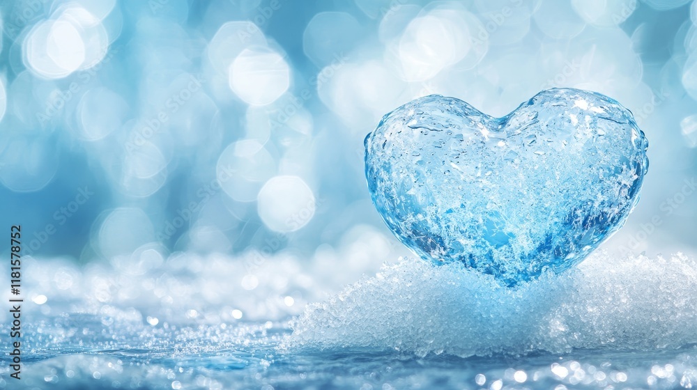 Fototapeta premium Frozen Heart of Winter A Sparkling Crystal Ice Sculpture On A Bed Of Snow With Bokeh