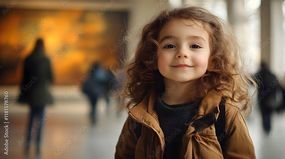 Fototapeta premium Child Observes Art in Gallery: Culture, Learning, and Exploration