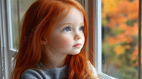 Redhead Girl Gazing Out Win...