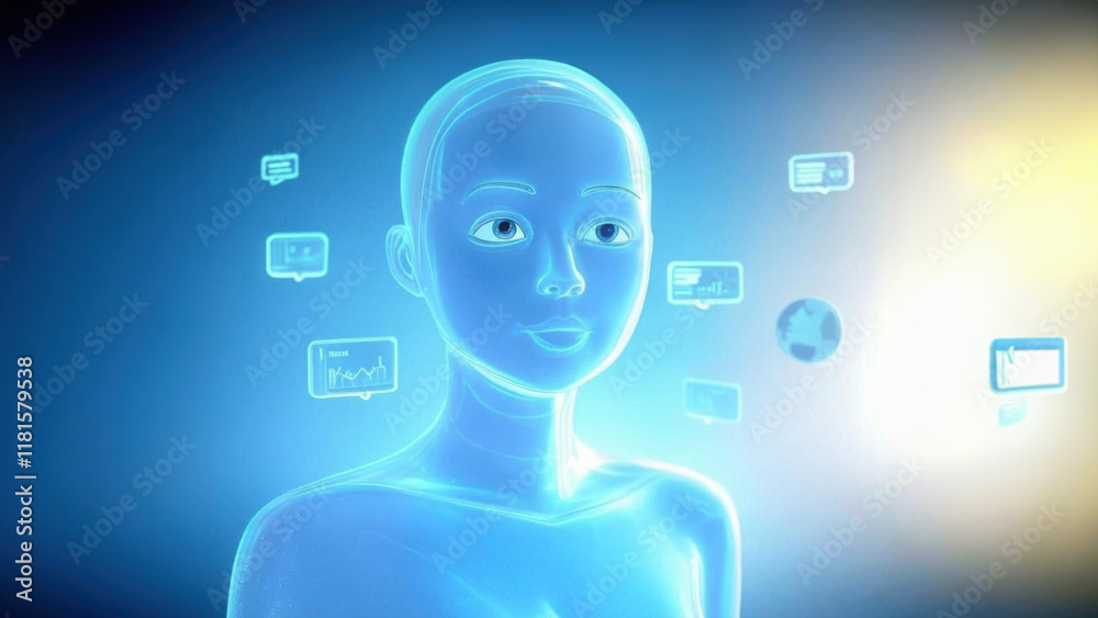 Obraz premium Computer AI agents projecting a holographic interface