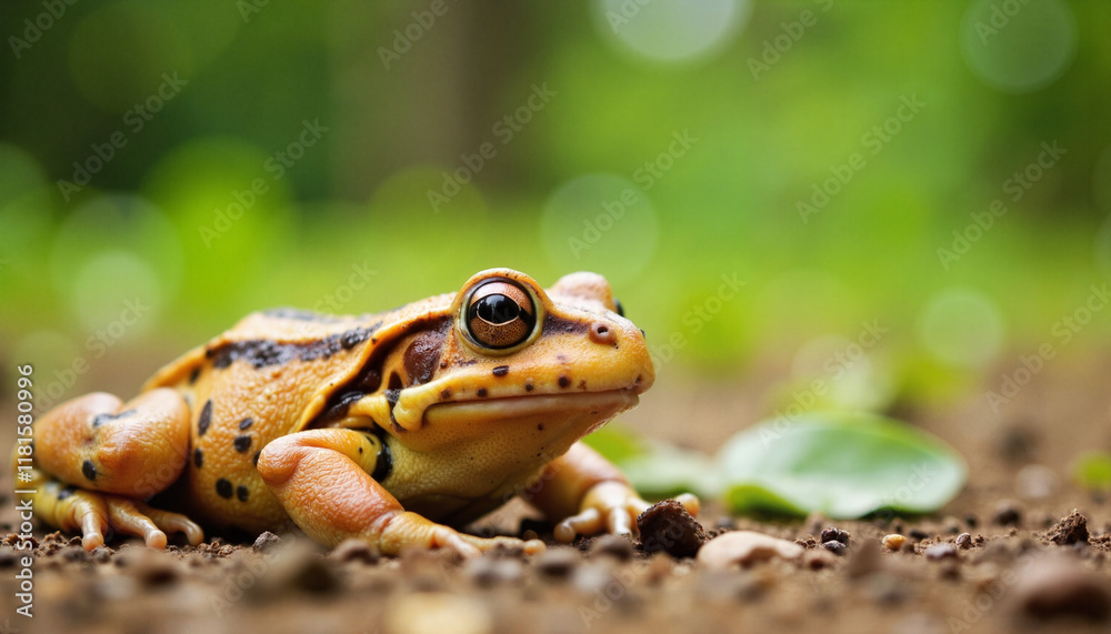 Obraz premium Madagascar tomato frog resting in lush garden, peaceful nature
