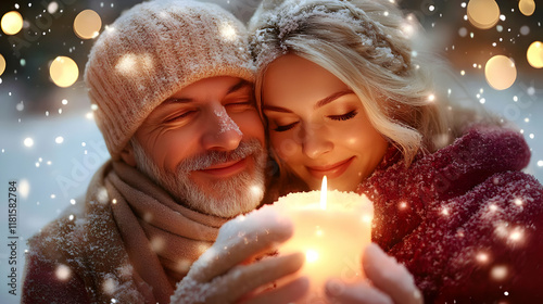 Couple Holds Candle in Snow...