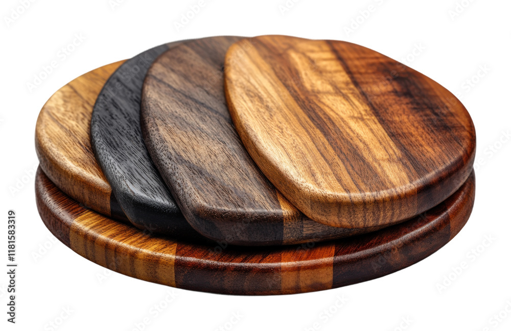 Oval wooden blanks stacked together, showcasing a variety of natural wood tones and textures on a white background. Isolated on transparent background, png. Oval wooden blanks stacked together, showcasing a variety of natural wood tones and textures on a white background. Isolated on transparent background, png.