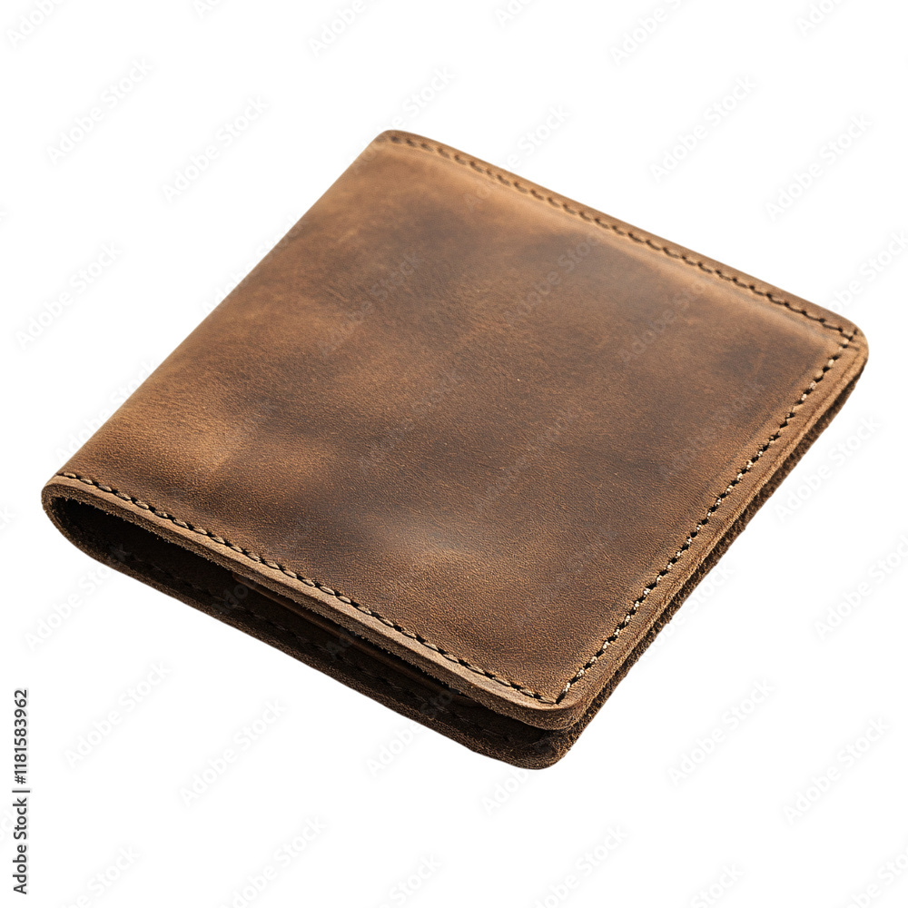 An unbranded natural brown leather men's wallet mockup on an isolated background An unbranded natural brown leather men's wallet mockup on an isolated background
