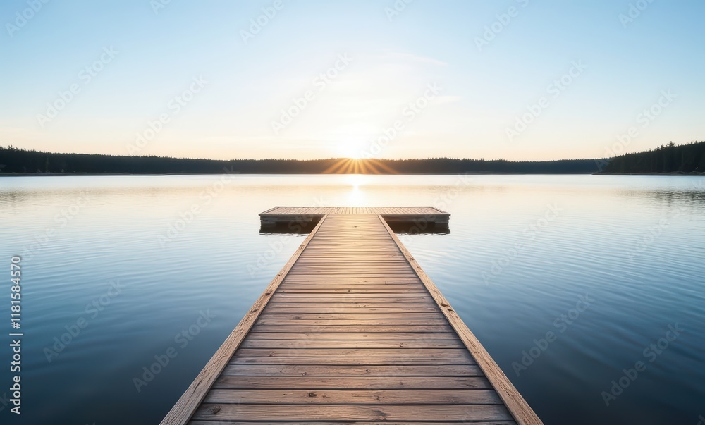 Serene wooden dock at sunset Serene wooden dock at sunset