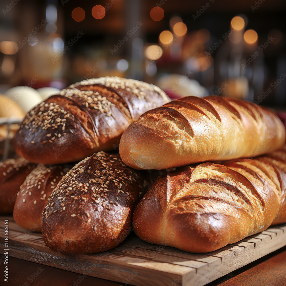 Verschiedene Sorten Brot, Brötchen, Generative AI Verschiedene Sorten Brot, Brötchen, Generative AI