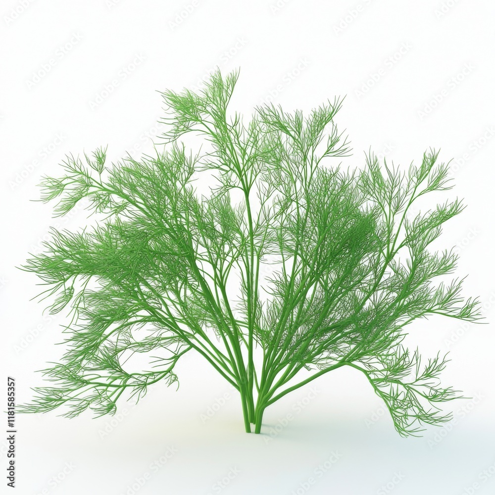 Lush Green Dill Herb Plant Isolated on Light Background for Culinary and Botanical Use
