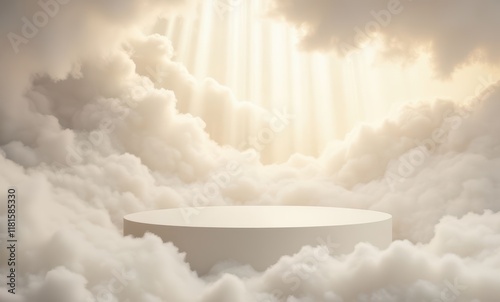 A serene platform surrounded by clouds