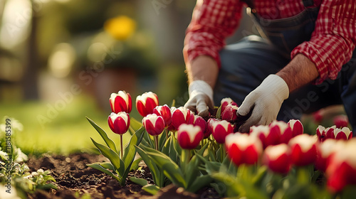 Gardener Cultivates Tulips ...