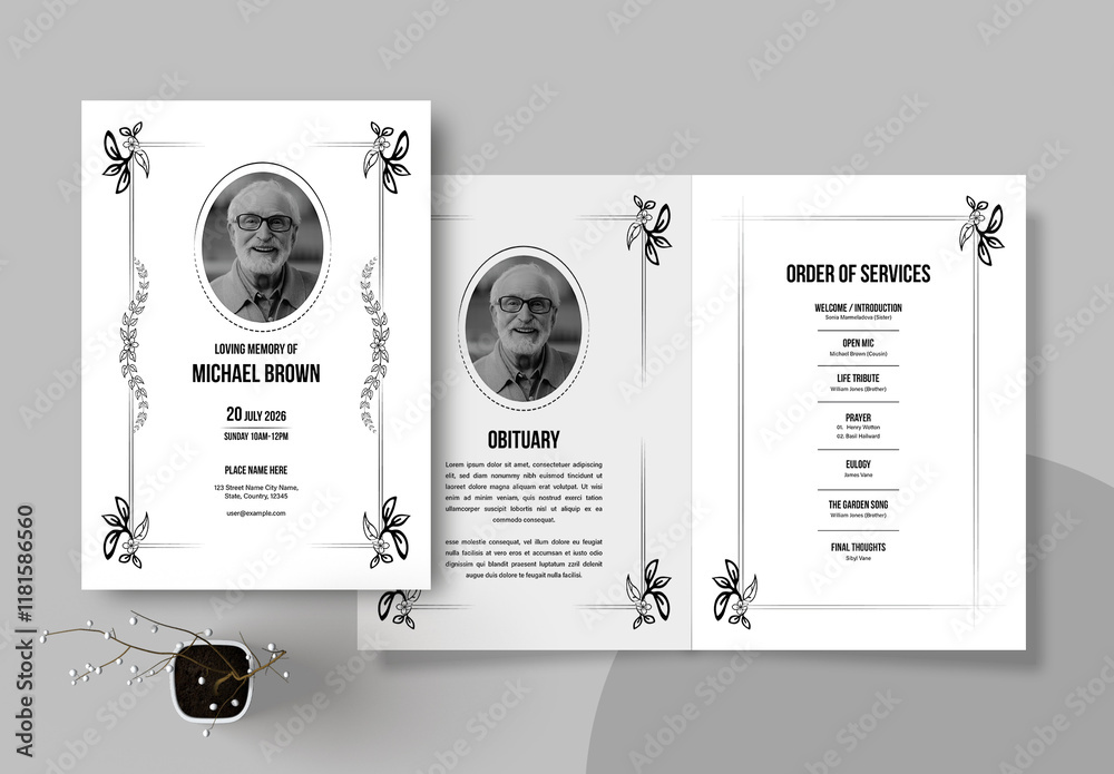 Funeral Program Card Design Layout Stock Template | Adobe Stock