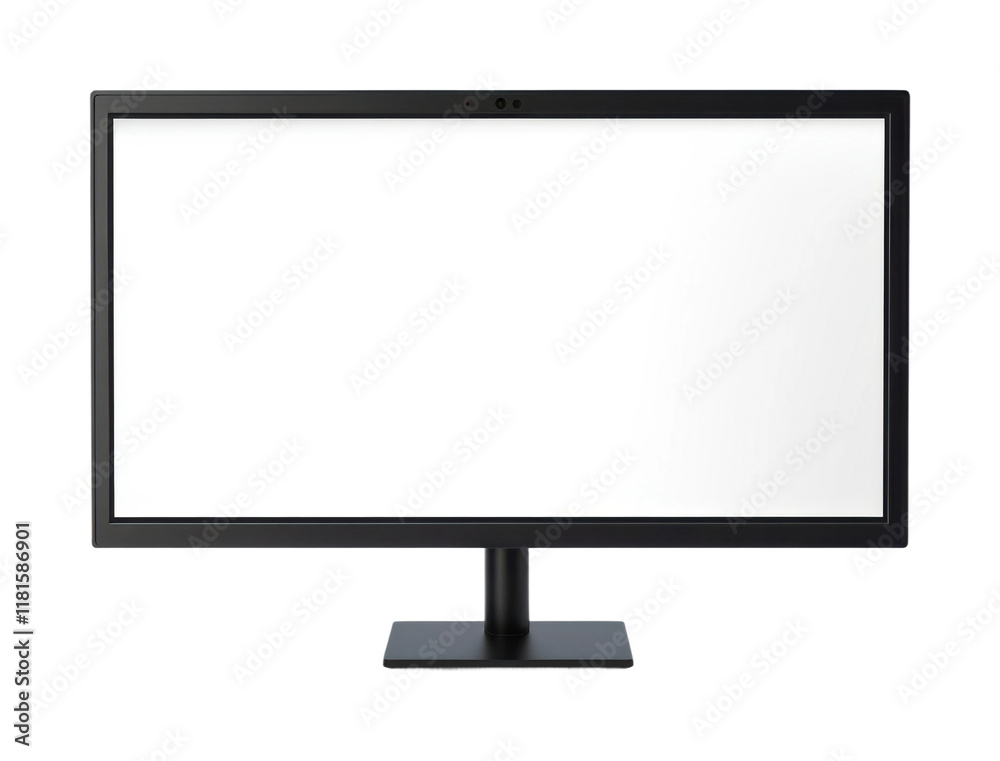 Flat display monitor with blank white screen, minimalist modern computer screen concept for technology and office workspaces isolated on transparent background Flat display monitor with blank white screen, minimalist modern computer screen concept for technology and office workspaces isolated on transparent background