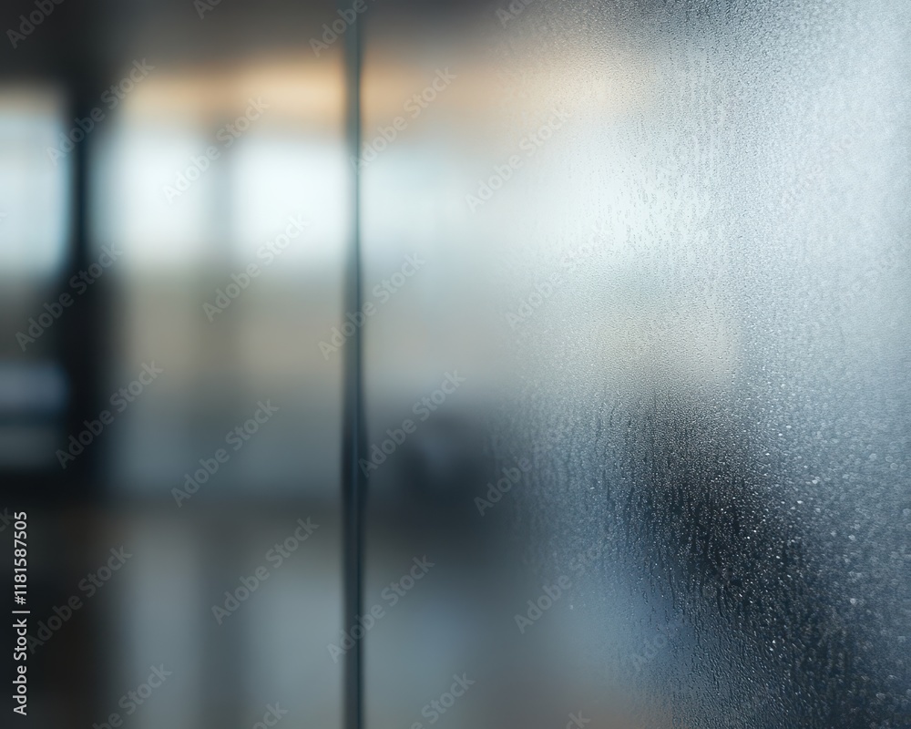 Obraz premium Abstract Blurred Background of a Steamy Frosted Glass Partition with Interior View.