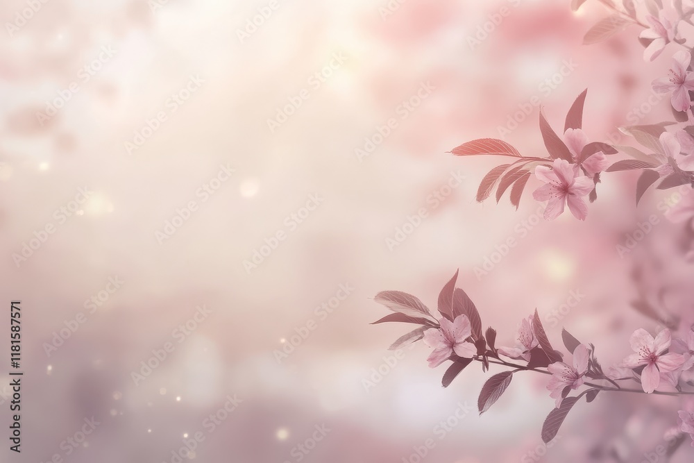 Fototapeta premium Ethereal Pink Blossom Background with Soft Bokeh and Floral Accents.