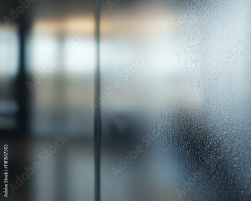 Abstract Blurred Background of a Steamy Frosted Glass Partition with Interior View.