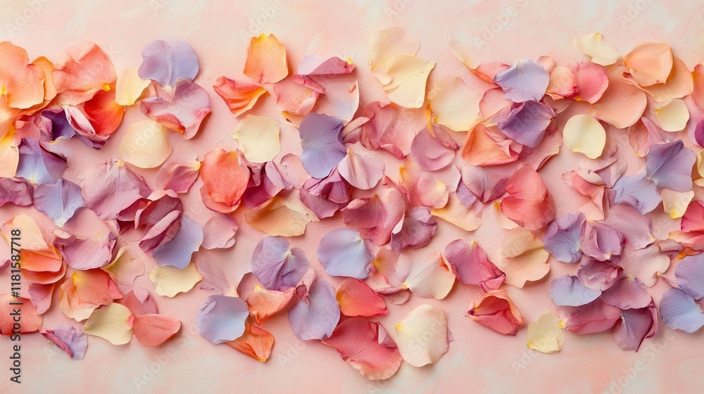 Obraz premium Elegant Flat Lay of Rose Petals in Pastel Shades on Textured Background.