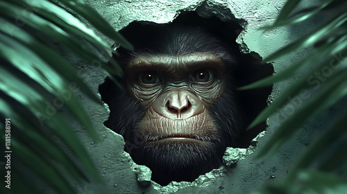 Primate Peers Through Hole:...