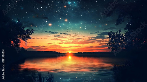 Sunset Reflects on Lake wit...