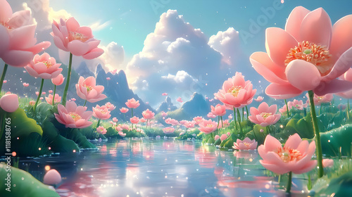 Pink Lotus Flowers Bloom Se...