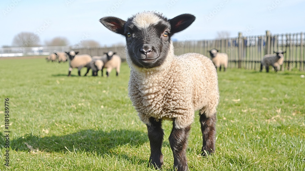 Adorable Black Faced Lamb in Spring Pasture Adorable Black Faced Lamb in Spring Pasture