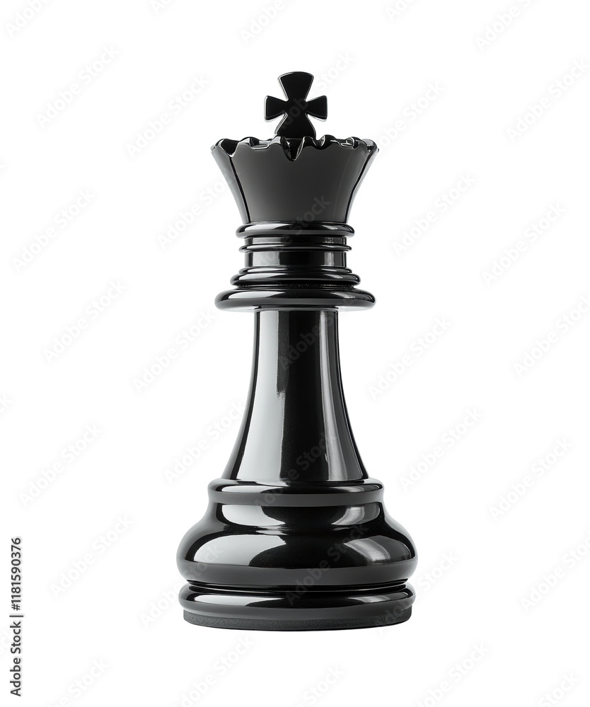 Glossy black chess king piece with sleek polished surface, strategy game symbol of leadership and power isolated on transparent background Glossy black chess king piece with sleek polished surface, strategy game symbol of leadership and power isolated on transparent background