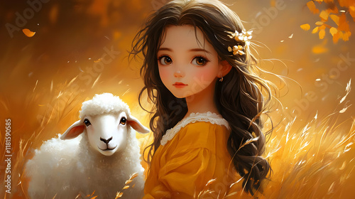 Girl Meets Lamb in Golden F...