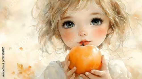 Child Holds a Ripe Orange F...