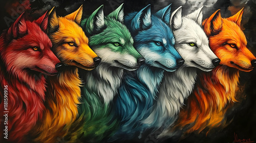 Colorful Wolf Pack Painting...
