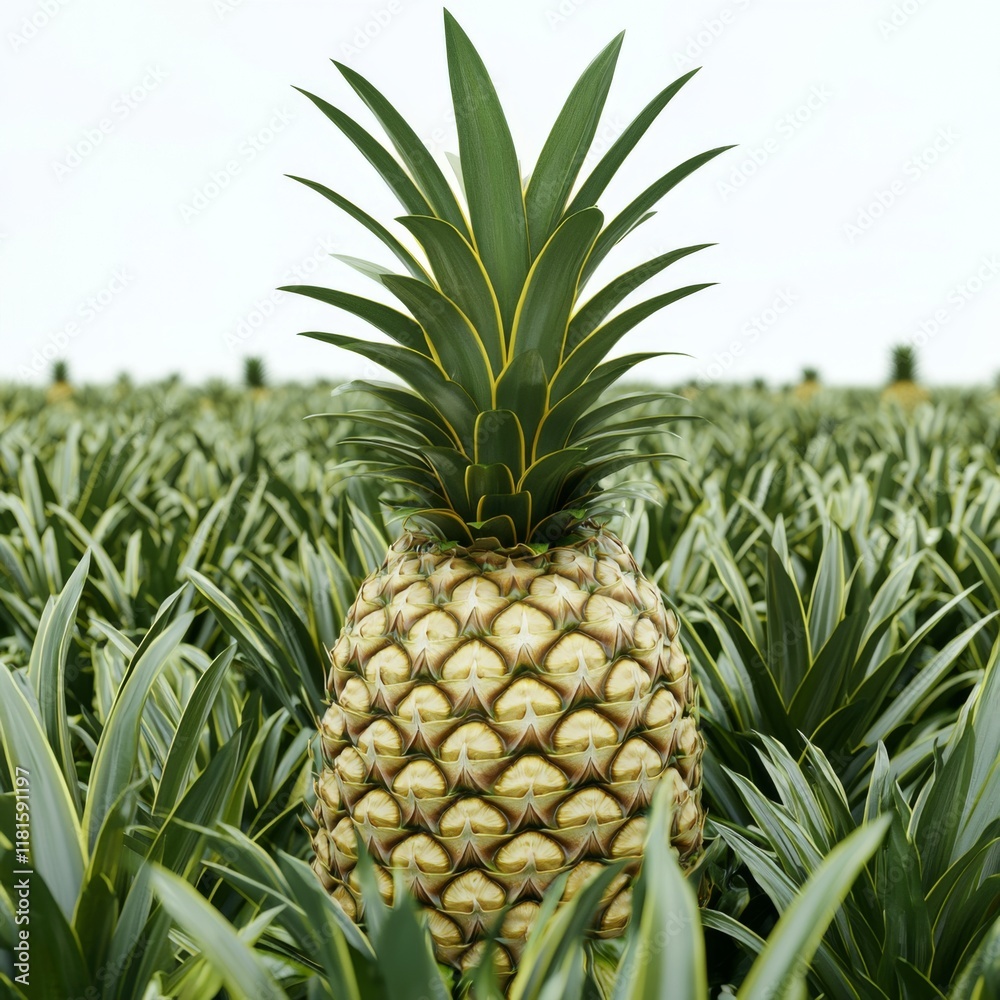 Fresh Pineapple in a Lush Agricultural Field Surrounded by Green Foliage and Tropical Plants Fresh Pineapple in a Lush Agricultural Field Surrounded by Green Foliage and Tropical Plants
