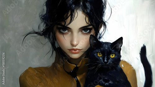 Girl Holds Black Cat: Frien...