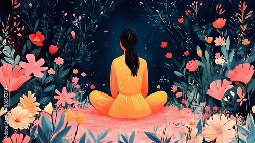 Woman Meditates Peacefully ...