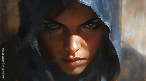 Woman Gazes with Intensity:...