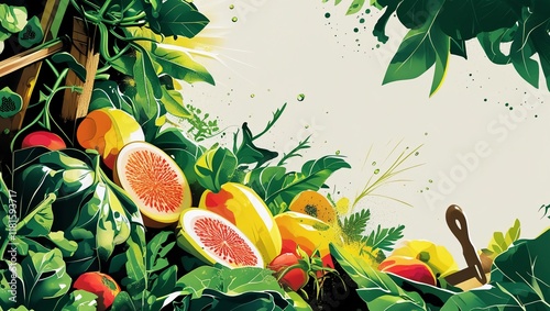 Organic Farming and Fresh Produce Illustration with Vibrant Colors
