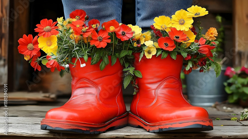 Red Boots Bloom with Colorf...