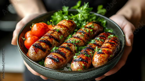 Grilled Sausages Served wit...
